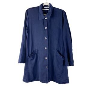 Bryn Walker Tencel Jacket Womens Medium Navy Blue Button Front Pocket Lagenlook
